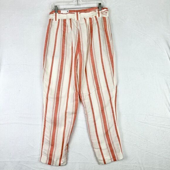Express Linen Blend High Rise Ankle Pants Size 8 Short NWT Stripe Tie Waist - Picture 2 of 8